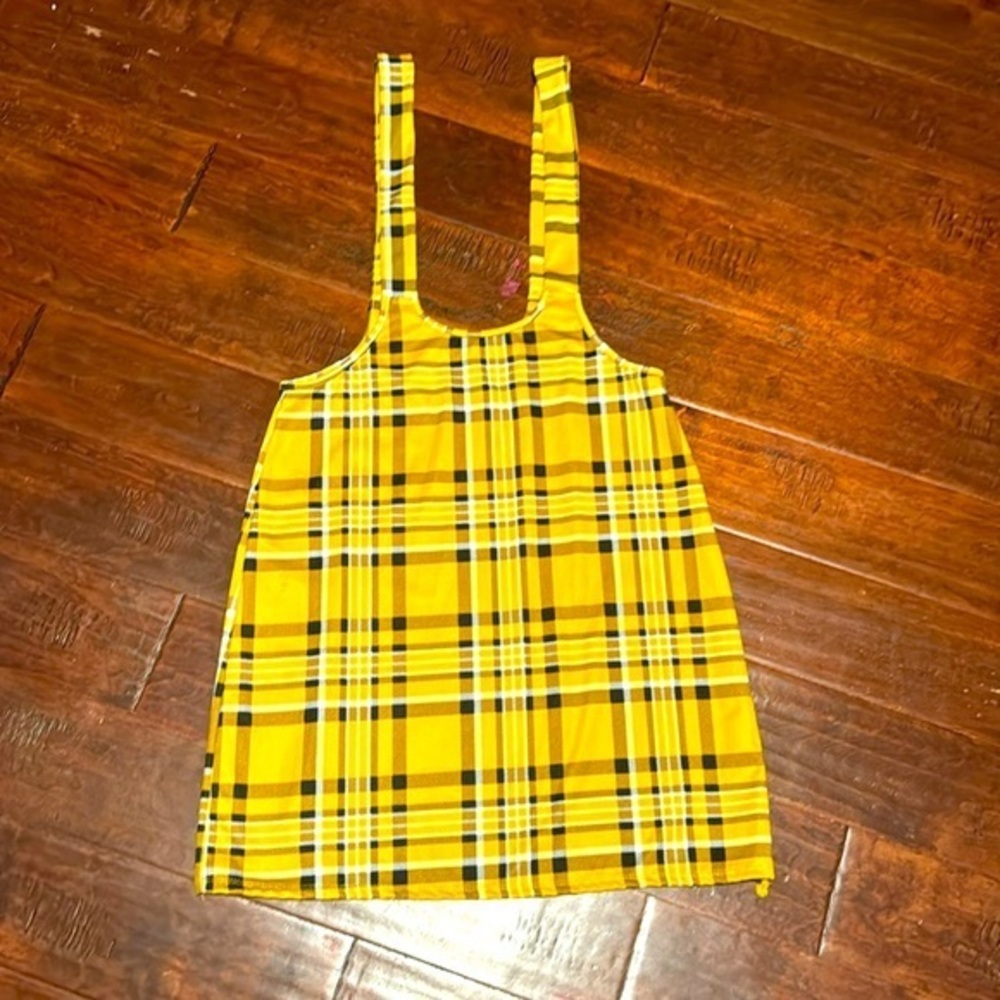 Jolie & Joy yellow white and black plaid jumper dress adjustable straps sz 1x